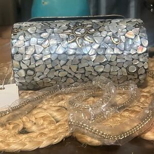 Antik Kraft Cylinder Silver Metal Mosaic Women's Bag.